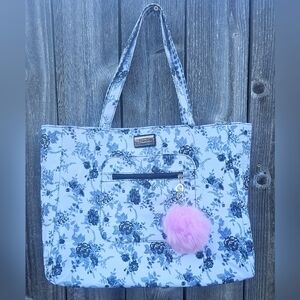 Bella Russo BLK &White Large Tote Reversible Floral Polka Dots NWOT